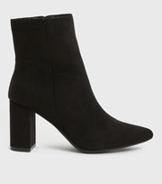 New Look Black Suedette Pointed Block Heel Ankle Boots
